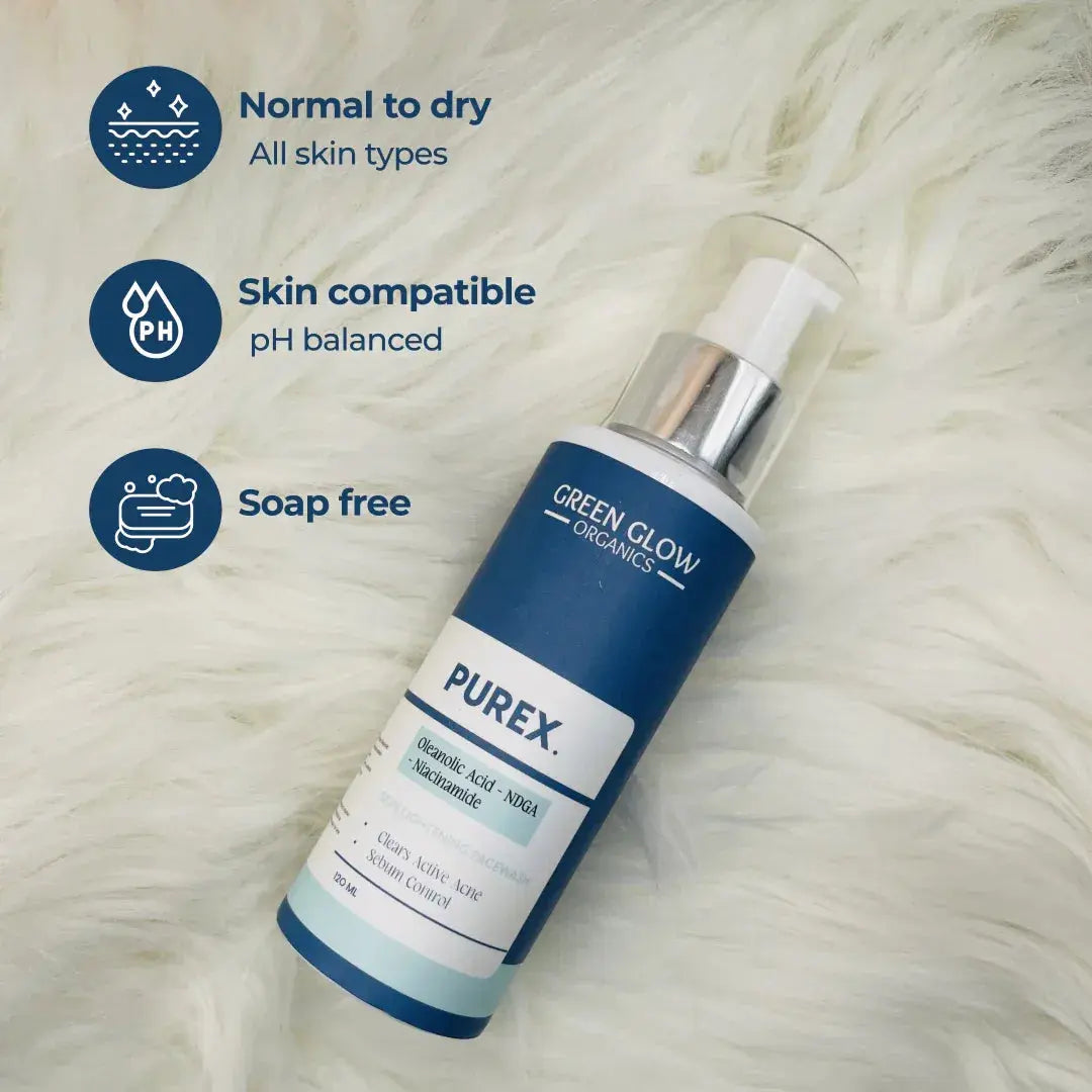 Purex Face Wash For Dry & Acne  Prone Skin | Oleanolic Acid, NDGA & Niacinamide| 120ml GG Organics