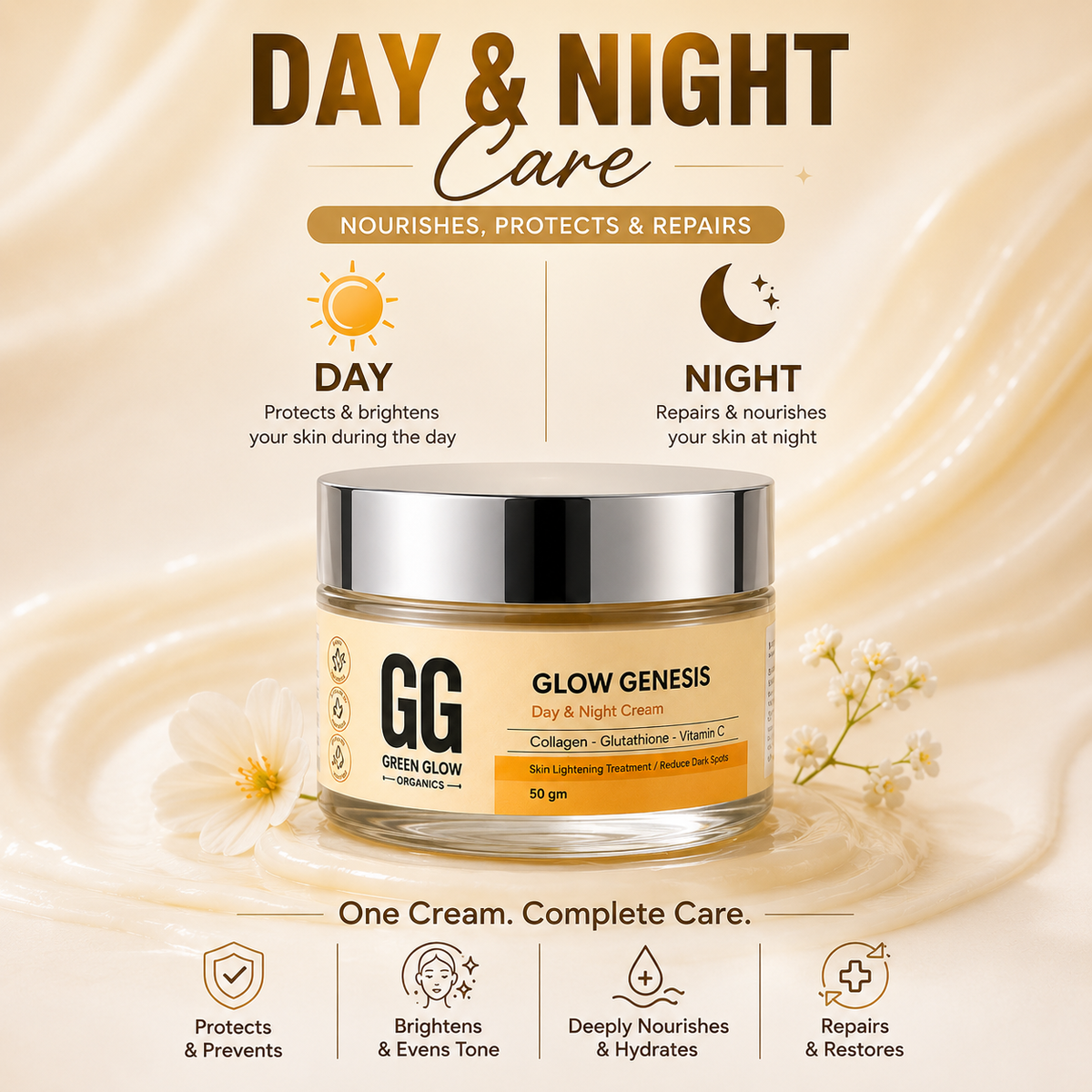 Glow Genesis Cream | Glutathione + Collagen + Vitamin-c | 50 gm